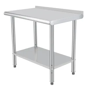 48"L x 24"W x 35"H Stainless Steel Prep Table - Commercial Heavy-Duty Work Table with Adjustable Undershelf and Backsplash for Kitchen, Restaurant, Home, and Hotel