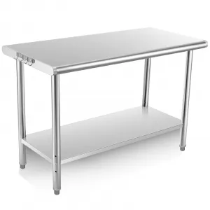 48"L x 24"W x 35"H Stainless Steel Kitchen Prep Table - NSF Certified Commercial Worktable with Adjustable Undershelf for Restaurants, Homes, and Hotels