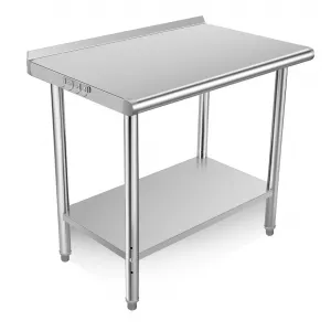 36"L x 24"W x 35"H Stainless Steel Table Kitchen Prep Work Tables with Backsplash, NSF Commercial Worktable with Adjustable Under Shelf for Restaurant Home and Hotel