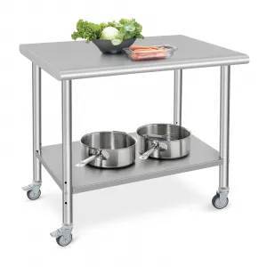 36"L x 24"W x 35"H Stainless Steel Prep Table - NSF Certified Heavy-Duty Commercial Kitchen Table with 4 Wheels and Undershelf for Outdoor Cooking, Dining Room, Garage, Laundry Room, and Kitchen