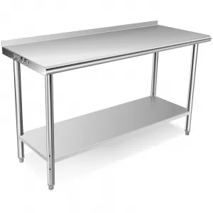 60"L x 24"W x 35"H Stainless Steel Table - NSF Certified Kitchen Prep Table with Backsplash and Adjustable Undershelf for Restaurant, Home, and Hotel Use