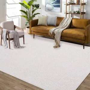 9x12 Area Rug Large Machine Washable Modern Solid Textured Area Rug Contemporary Stain Resistant Non-Slip Accent Rug Foldable Floor Cover Carpet Rug for Living Room Decor, Cream White