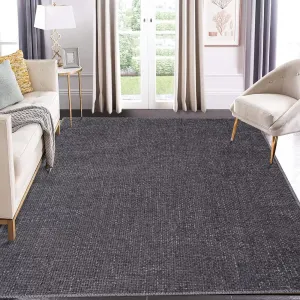 Solid Dark Grey 8x10 Modern Washable Area Rug - Textured Chenille Indoor Carpet, Non-Slip Foldable Rug for Living Room, Bedroom