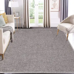 8x10 Area Rug for Living Room Machine Washable Area Rug Modern Solid Textured Rug Chenille Indoor Carpet Easy-Cleaning Foldable Rug Boho Non-Slip Throw Carpet for Bedroom Khaki