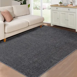Machine Washable Modern Rug - Stain Resistant, Non-Slip, Chenille, Foldable, Dark Grey, 4' x 6', Ideal for Dining Table