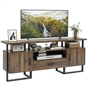 Industrial TV Stand for 75 Inch TV, Entertainment Center with Storage & Drawer, Mid Century Modern TV Console for Living Room, 70" Media Console Cabinet, Rustic Brown