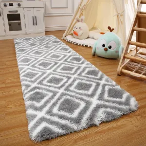 Runner Rug 2x6 Shag Rug for Living Room Shaggy Rug Kids Rug Plush Rug Geometric Carpet Bedroom Fluffy Rug Bedside Rug Soft Rug Non Skid Rug Modern Area Rug for Nursery Dorm, Grey 2'x6'