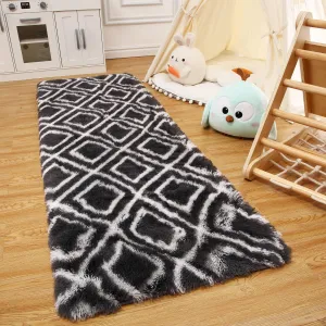 Runner Rug 2x6 Shag Rug for Living Room Shaggy Rug Kids Rug Plush Rug Geometric Carpet Bedroom Fluffy Rug Bedside Rug Soft Rug Non Skid Rug Modern Area Rug for Nursery Dorm