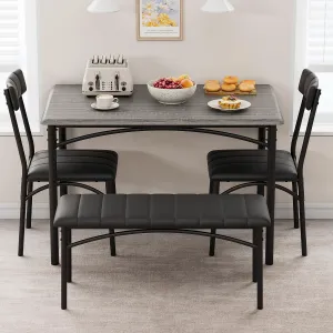 Dining Table Set for 4 + Kitchen Table + Upholstered Chairs and Bench + MDF Board and Solid Steel + Space-Saving Design + Waterproof Coating + Small Space, Apartment, Home, Studio