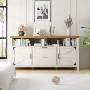 Farmhouse TV Stand for 55" TVs - Modern Barn Door Style, Particle Board & MDF, Ample Storage, Easy Assembly, Versatile for Living Room