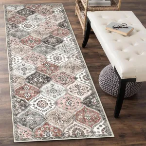 Washable 2x8 Runner Rug Vintage Floral Non-Slip Kitchen Mat Pink Grey for Entryway Bathroom Hallway