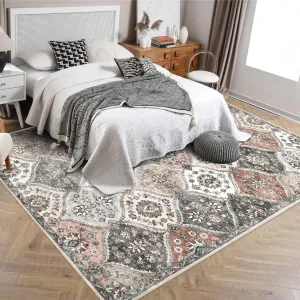 Large Area Rug 8x10 for Living Room - Colourful Printed, Washable, Non-Slip, Low Pile, Ultra-Thin Moroccan Design, Faux Wool, Pet-Friendly, Suitable for Bedrooms and Offices