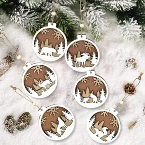 Christmas Wooden Ornaments Farmhouse Rustic Decoration Xmas Ornaments for Indoor Outdoor Party Decorations Wood as Shown