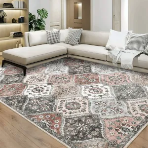 Washable Area Rug 10x13 Area Rug for Living Room Moroccan Trellis Rug Non Slip Throw Rugs Large Area Rug for Bedroom Low Pile Soft Stain Resistant Carpet for Dining Room