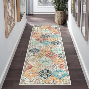 Trellis Washable Runner Rug - 2x6 Non-Slip Vintage Faux Wool, Ultra-Thin, Machine Washable, Hallway, Kitchen, Bathroom