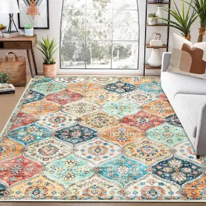 Ultra-Thin Moroccan Area Rug 9x12 - Soft Faux Wool, Non-Slip, Washable - Ideal for Living Room, Bedroom, Dining Room