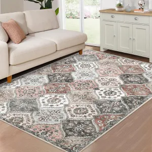 Washable Moroccan Rug 4x6 - Soft, Non-Slip, Faux Wool, Low Pile, Stain-Resistant, Suitable for Living Room, Bedroom, Dining Room