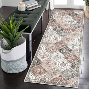 Runner Rugs for Hallway 2x6 Moroccan Bathroom Rugs Machine Washable Trellis Geometric Pink Rug Non Slip Kitchen Entryway