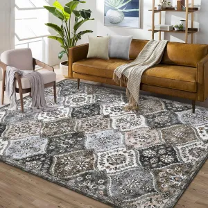 Washable Area Rug 5x7 Moroccan Faux Wool Soft Non-Slip Vintage Stain Resistant for Bedroom Living Room Office Classroom