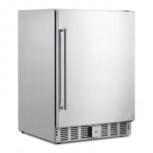 24 Inch Outdoor/Indoor Beverage Refrigerator: Stainless Steel, Precise Temp, Quick Cool, Air-Cooled, Frost-Free, Adjustable Shelves, Door Lock