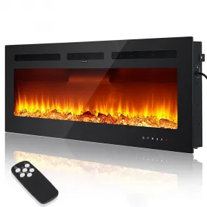 50" Electric Fireplace, In-Wall/ Mounted, 3D Flames, 750/1500W, 5 Brightness Level Adjustment, For any room