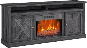 Electric Fireplace TV Stand, Supports up to 67 Inch TVs, Entertainment Center with 23 Inch Remote Control Fireplace, TV Console Cabinet, Open Storage Shelves, Black