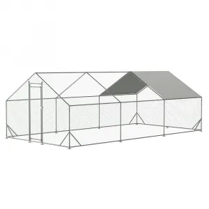 Chicken Coop Large Metal Chicken House,Walk-in Poultry Cage Chicken Run Pen Dog Kennel Duck House with Waterproof and Anti-Ultraviolet Cover (XL(10' L x 20' W x 6.56' H))