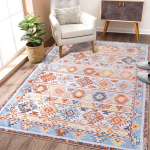 8x10 Washable Rug for Living Room Boho Accent Large Carpet Moroccan Distressed Area Rug Stain Resistant Bohemian Area Rug for Bedroom Kitchen Nursery, Orange