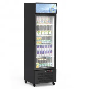 Commercial Glass Door Display Refrigerator, 11.3 Cu. Ft. Merchandiser Fridge Upright Beverage Cooler, Commercial Cooler Fridge for Bar Restaurant Stores, LED Light, Adjustable Shelves, Black