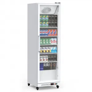 Commercial Display Refrigerator, 12.4 Cu.Ft Beverage Cooler, LED Light, Adjustable Shelves, Glass Door, Auto-Defrost, 360° Air-Cooling, Suitable for Bars and Stores