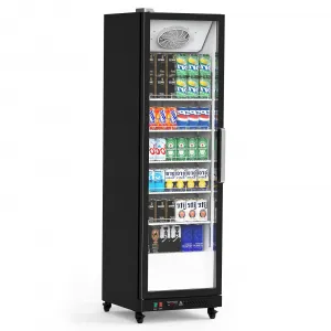 Commercial Refrigerator, Display Fridge Merchandiser Upright Beverage Cooler, Single Glass Door Fridge with Adjustable Shelves & Drink Organizers, 12.4 Cu. Ft. Black