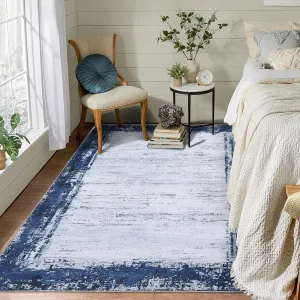 Living Room Rug Modern Area Rugs 6x9 Area Rugs Washable Area Rugs for Bedroom Office Dining Room Distressed Floor Cover Vintage Border Area Rugs Blue Abstract Rug Low Pile Carpet