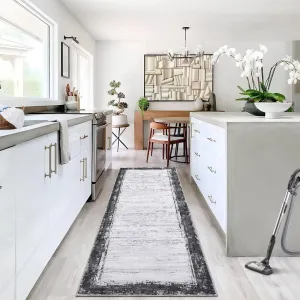Bordered Area Rug 2x6 Modern Rug Runner Washable Mat Vintage Entryway Runners Indoor Hallway Kitchen Runners Contemporary Non-Slip Long Rug Runner for Living Room Bedroom Accent Rug Grey