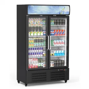 26.2 cu.ft Commercial Beverage Display Refrigerator with 2 Glass Door, Upright Beverage Cooler with LED Lighting, Adjustable Shelves and Drink Organizers, Cooling 32-50℉