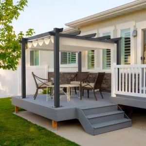 10x10 Ft Outdoor Aluminum Pergola with Upgraded Retractable Canopy, Outdoor Shelter Suitable for Gardens, Backyard, Lawn, Deck - Khaki.