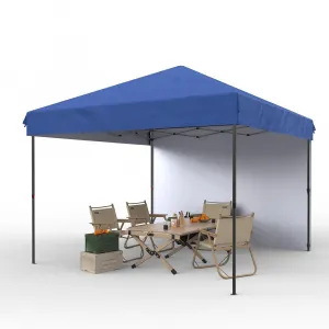 10'x10' Pop-Up Canopy Tent - Portable Instant Gazebo with 1 Removable Sidewall, 4 Stakes & Ropes for Outdoor Events, Patio, Party, Camping, Blue