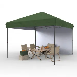 10'x10' Pop-Up Canopy Tent - Portable Instant Gazebo with 1 Removable Sidewall, 4 Stakes & Ropes for Outdoor Events, Patio, Party, Camping, Green