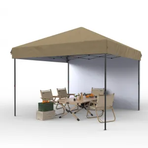 10'x10' Pop-Up Canopy Tent - Portable Instant Gazebo with 1 Removable Sidewall, 4 Stakes & Ropes for Outdoor Events, Patio, Party, Camping, Khaki