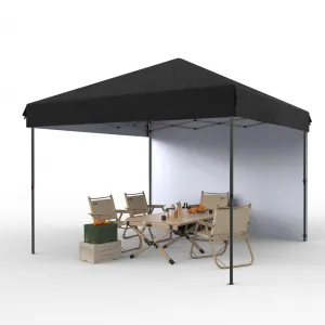 10'x10' Pop-Up Canopy Tent - Portable Instant Gazebo with 1 Removable Sidewall, 4 Stakes & Ropes for Outdoor Events, Patio, Party, Camping, Black