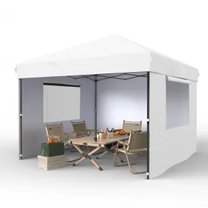10'x10' Commercial Pop-Up Canopy Tent – Heavy-Duty 210D Oxford, UV 50+ Waterproof, 3 Removable Sidewalls, Sandbags, White