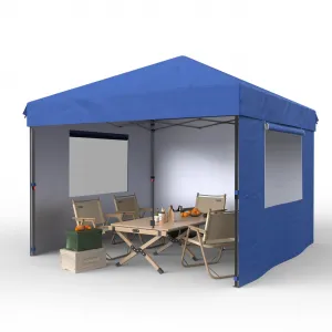 10'x10' Pop-Up Canopy Tent with 3 Removable Sidewalls - Heavy Duty Commercial Instant Tent for Farmers Market, Craft Fair, Event, Vendor, Blue