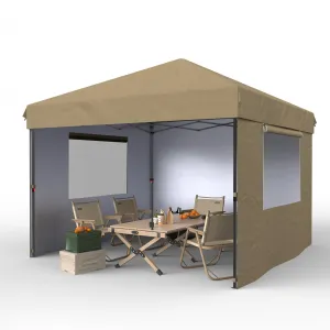 10' X 10' Commercial Pop-Up Canopy Tent - Heavy-Duty 210D Oxford Fabric, UV50+ & Waterproof, 3 Removable Sidewalls, Sandbags Included, Khaki