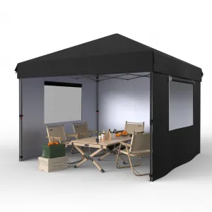 10' X 10' Commercial Instant Pop-Up Canopy Tent, Heavy-Duty 210D Oxford Fabric with UV 50+ & Waterproof, 3 Removable Sidewalls for Farmers Markets, Outdoor Events, Sandbags Included, Black