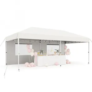 10'x20' Pop-Up Canopy Tent - 210D Oxford Fabric Portable Instant Commercial Tent with 2 Sidewalls, 12 Stakes & 6 Sandbags for Events, White