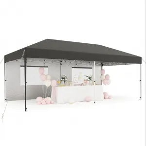 10'x20' Pop-Up Canopy Tent - 210D Oxford Fabric Portable Instant Commercial Tent with 2 Sidewalls, 12 Stakes & 6 Sandbags for Events, Black