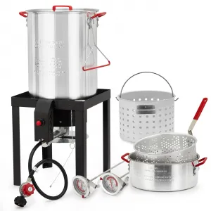 30 Qt Turkey Deep Fryer & 10 Qt Fish Fryer Kit - Aluminum Crawfish Boiler Pot with 38,000 BTU Outdoor Propane Burner, Thermometer & Turkey Rack