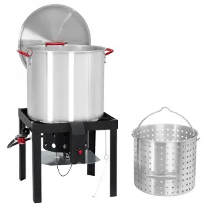 100 Qt Seafood Boil Pot with 110,000 BTU Propane Stove & 10 PSI Regulator – Aluminum Crawfish Boiler for Outdoor Cooking, Crawfish & Seafood
