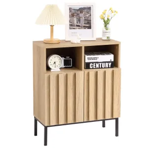 Storage Cabinet 2 Doors, Modern Industrial Sideboard Buffet Cabinet with Adjustable Shelf, Wood Small Storage Cabinet for Living, Dining Room, Hallway, Entryway