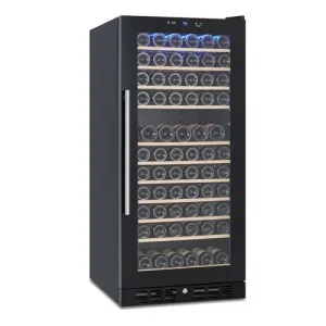Wine Fridge 133 Bottle, Wine Cooler Refrigerator with 41~64°F Digital Temperature Control, Wine Refrigerator Freestanding for Red White Wine, Champagne, Beer with Blue Interior Light