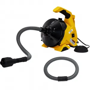 Drain Cleaner Machine - 30Ft x 3/10In Auto-Feed Electric Drain Auger for 3/4In-2In Pipes, Piano Wire Cable, Foot Switch, Sewer Snake for Sinks, Toilets, and Floor Drains